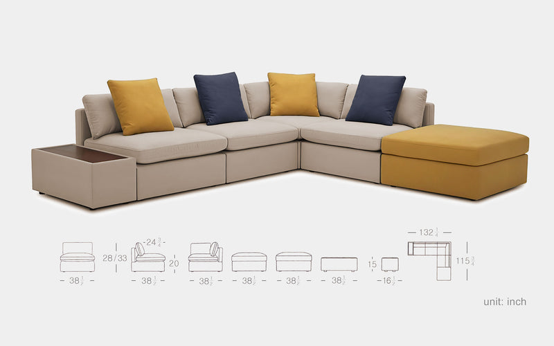 Dente di Leone Modular Modern Fabric Sectional Sofa